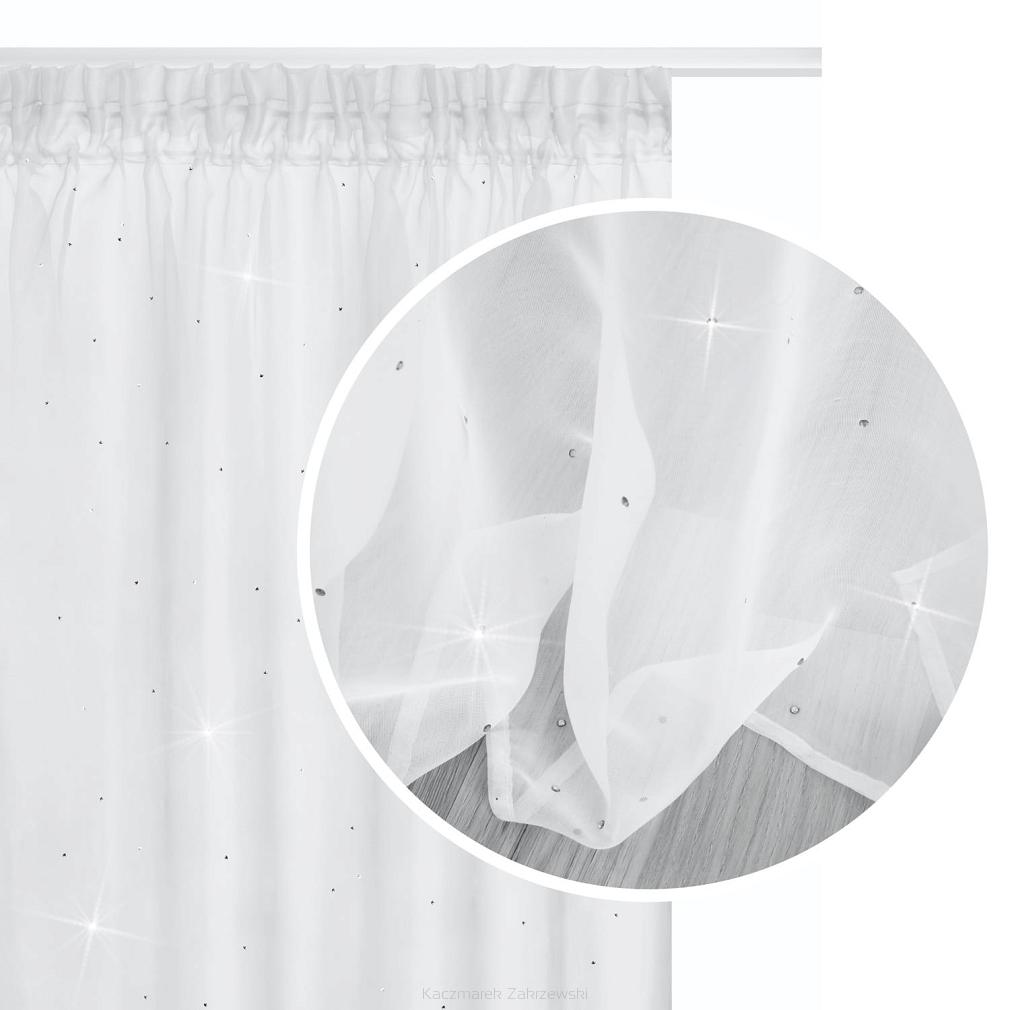 Firana gotowa na taśmie CRYSTAL 300x150 woalowa biała z kryształkami