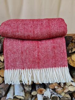 Koc wełniany z frędzlami 150x200 DIAGONAL wełna nowozelandzka bordowy