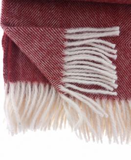 Koc wełniany z frędzlami 150x200 DIAGONAL wełna nowozelandzka bordowy