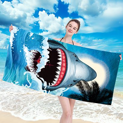 Ręcznik plażowy 100x180 niebieski rekin