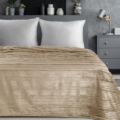 Koc narzuta NINA 220x200 Eurofirany kremowy niezwykle miękki w przestrzenne pasy