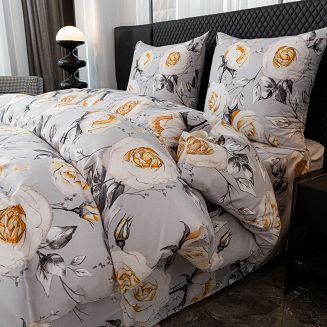 Komplet pościeli dwustronnej 160x200 szara kremowe herbaciane róże