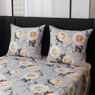 Komplet pościeli dwustronnej 160x200 szara kremowe herbaciane róże