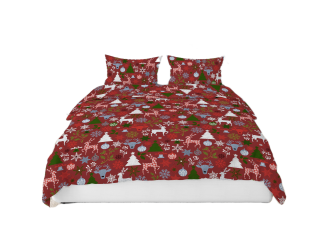 Pościel bawełniana świąteczna 160x200 wzór świąteczny mix czerwona