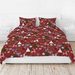 Pościel bawełniana świąteczna 160x200 wzór świąteczny mix czerwona