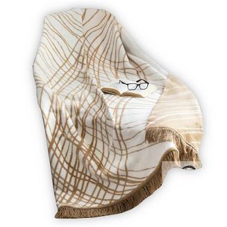 Koc bawełniano-akrylowy 150x200 kremowe beżowe asymetryczne linie