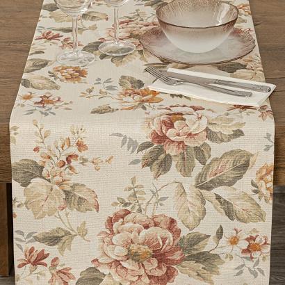 Bieżnik obrus dekoracyjny CUA 40x140 Eurofirany beżowa ceglana kwiaty