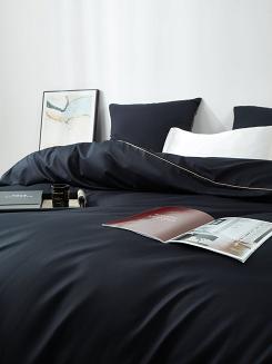 Pościel satyna bawełniana Queen Premium 220x200 czarna ze złotą lamówką