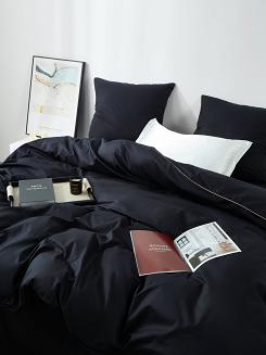 Pościel satyna bawełniana Queen Premium 220x200 czarna ze złotą lamówką