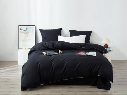 Pościel satyna bawełniana Queen Premium 220x200 czarna ze złotą lamówką