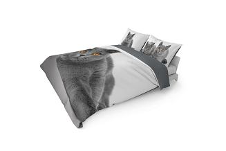 Pościel bawełniana 160x200 NATURA szary kot