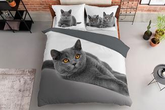 Pościel bawełniana 160x200 NATURA szary kot
