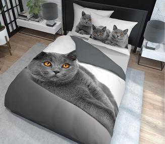 Pościel bawełniana 160x200 NATURA szary kot