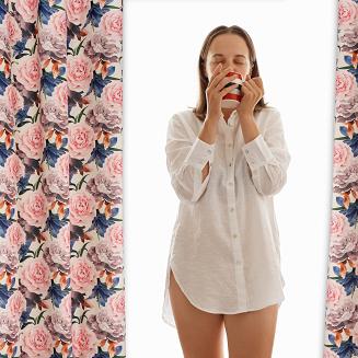 Zasłona gotowa na przelotkach Rose Light 140x250 welurowa kremowa róże