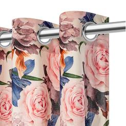 Zasłona gotowa na przelotkach Rose Light 140x250 welurowa kremowa róże