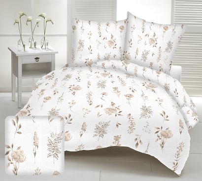Pościel z kory 200x220 biała beżowa kwiatowa łąka