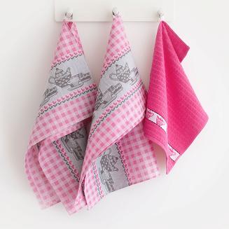 Komplet ścierek kuchennych 2+1  ZWOLTEX wzór PODWIECZOREK fuksja na wieszaku
