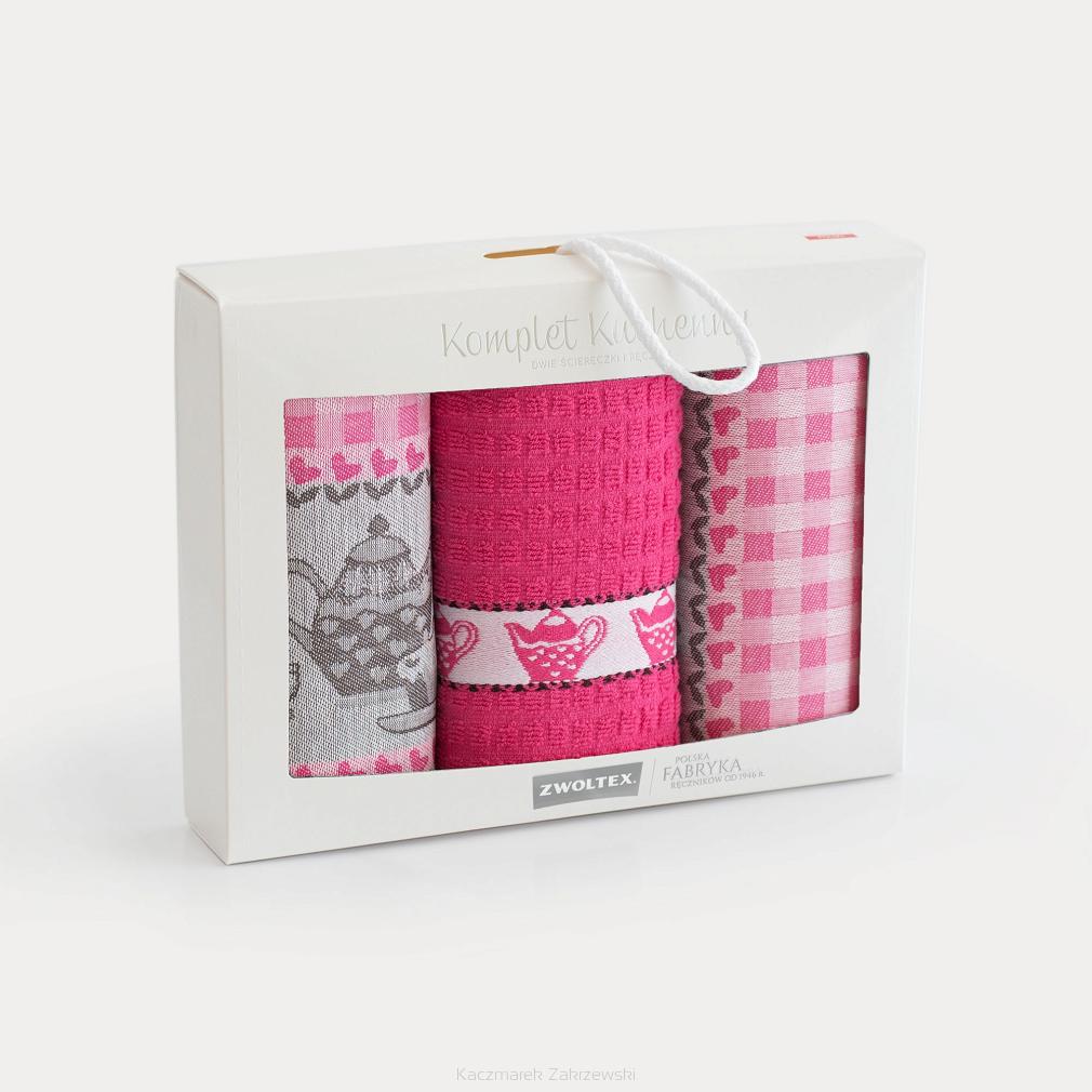 Komplet ścierek kuchennych 2+1  ZWOLTEX wzór PODWIECZOREK fuksja