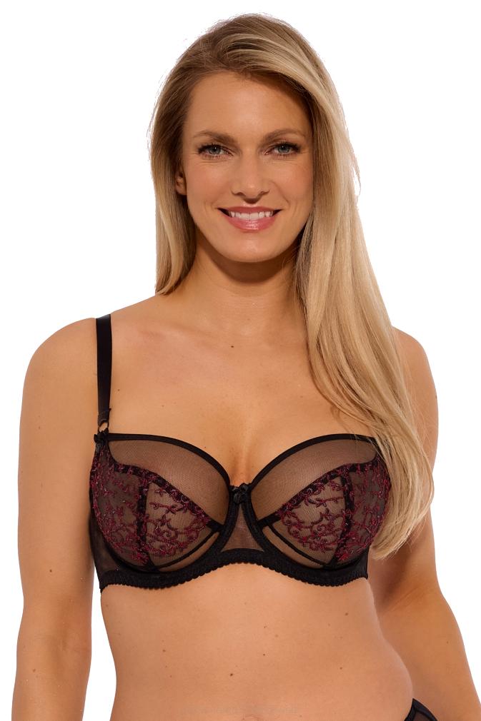 Biustonosz z haftem Soft Mona 016 czarny różowy
