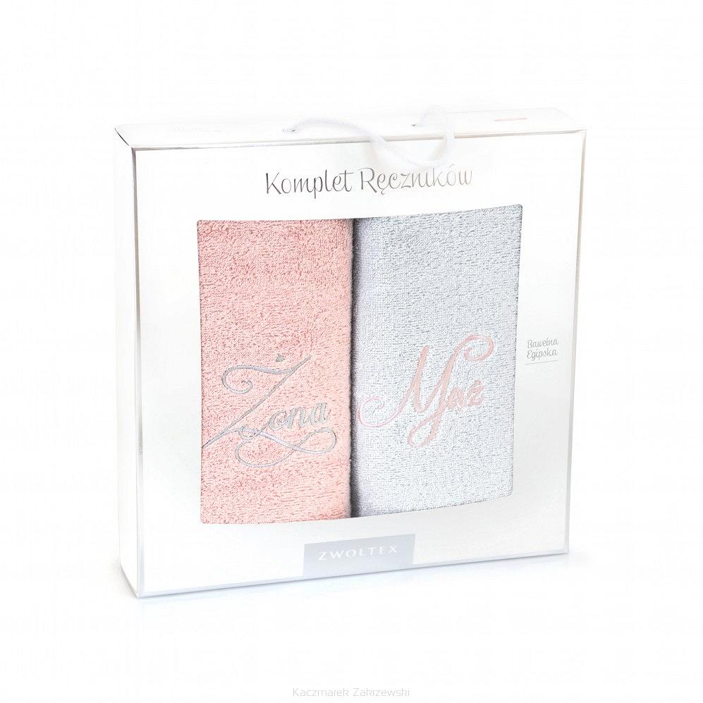 Komplet ręczników 2 szt. 70x140 Eurofirany Mąż-Żona stalowy / goździk