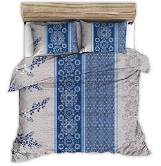 Pościel z kory 180x200 granatowe szare pionowe pasy