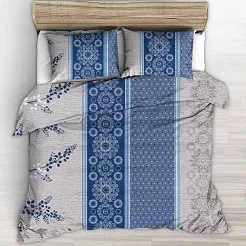 Pościel z kory 180x200 granatowe szare pionowe pasy