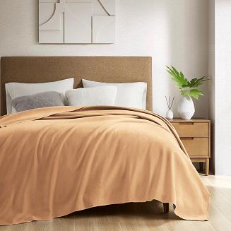 Koc bawełniano-akrylowy MONO 150x200 musztardowy