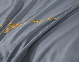 Pościel 200x220 popielata złoty haft satynowa lamówka