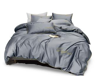 Pościel 200x220 popielata złoty haft satynowa lamówka