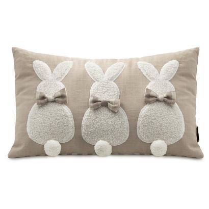 Poszewka dekoracyjna WIOSNA 30x50 Eurofirany beżowa kremowa aplikacja trzy zajączki