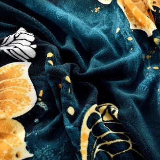 Pościel polarowa z prześcieradłem 160x200 welur ciemnoturkusowa biała złota motyle