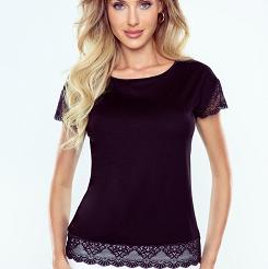 Bluzka damska z krótkim rękawem i koronką Suzette czarna