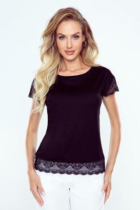 Bluzka damska z krótkim rękawem i koronką Suzette Eldar czarna