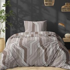 Pościel bawełniana 140x200 Detexpol beżowa podłużna geometria