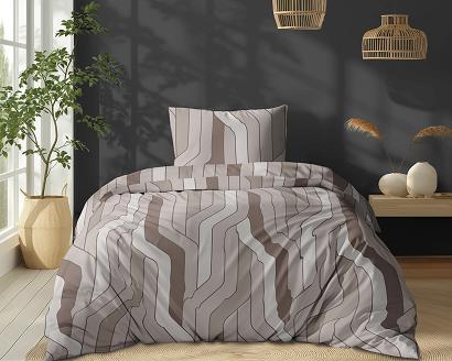 Pościel bawełniana 140x200 Detexpol beżowa podłużna geometria