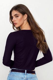 Koszulka damska z długim rękawem z prążkowanej wiskozy Eleonor czarna