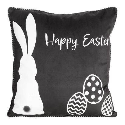 Poszewka dekoracyjna WIOSNA 45x45 Eurofirany czarna biała wielkanocny zajączek pisanki
