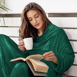 Koc narzuta BINGIE 150x180 butelkowa zieleń z rękawami TV