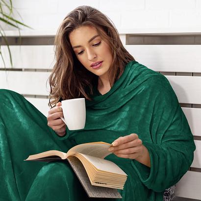 Koc narzuta BINGIE 150x180 butelkowa zieleń z rękawami TV