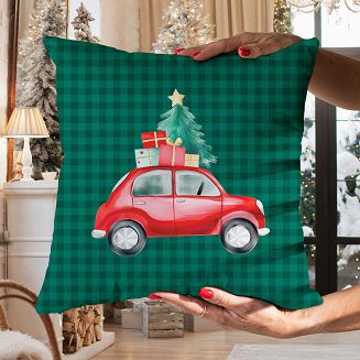 KRATA Z SAMOCHODEM BAJKOWE ŚWIĘTA Poszewka dekoracyjna VELVET 40x40cm kolor 002 zielony PBN354/POP/0