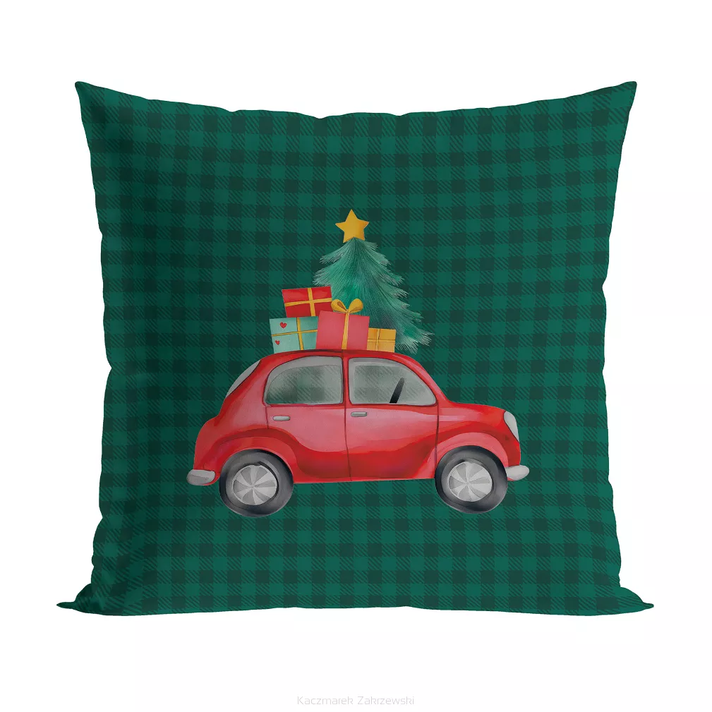 KRATA Z SAMOCHODEM BAJKOWE ŚWIĘTA Poszewka dekoracyjna VELVET 40x40cm kolor 002 zielony PBN354/POP/0