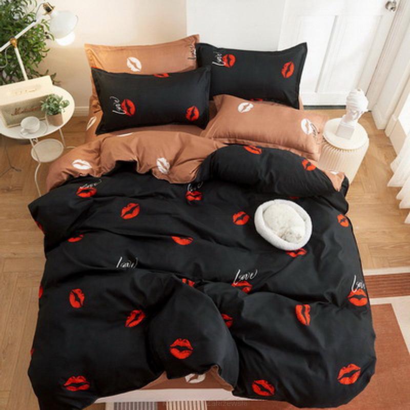 Komplet pościeli dwustronnej 160x200  czarna cynamonowa w usta