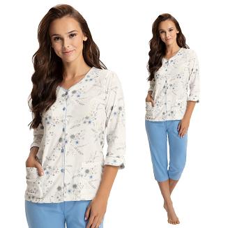 Piżama damska LUNA kod 638 w kwiatowy wzór niebieska