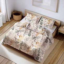 Pościel bawełniana 160x200 jasnobeżowa floralna oaza