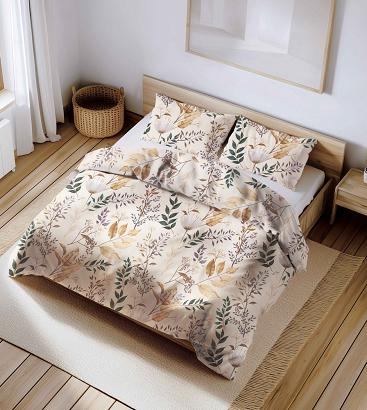 Pościel bawełniana 160x200 jasnobeżowa roślinna oaza