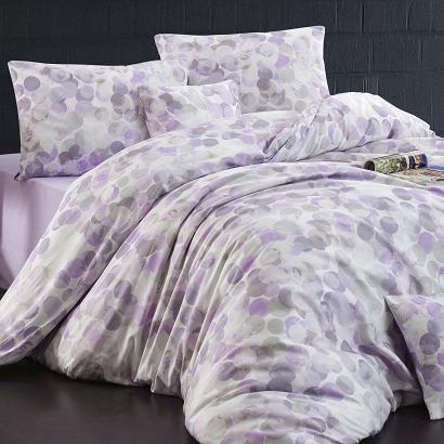 Pościel satyna bawełniana MARISA 200x220 EXCLUSIVE biała fioletowo szare koła