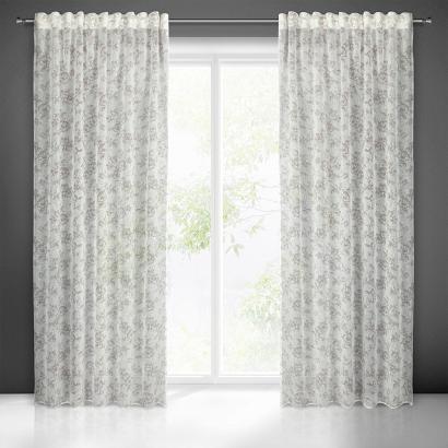 Zasłona gotowa na taśmie WIKI 140x270 Eurofirany biała w kwiaty