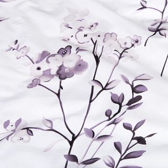 Pościel bawełniana COTTONLOVE 220x200 biała w fioletowe liście i kwiaty