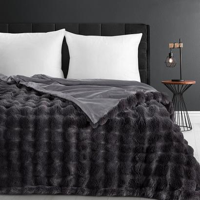 Koc narzuta dekoracyjna LILY 200x220 stalowy futrzany i puszysty z efektem 3D