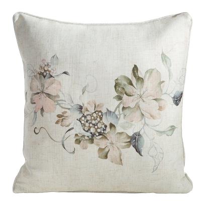 Poszewka dekoracyjna LEN 45x45 Eurofirany naturalna stalowa kwiaty